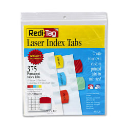 Redi-Tag® Laser and Inkjet Printable Index Tabs, 1/5-Cut, Assorted Colors, 1.13" Wide, 375/Pack