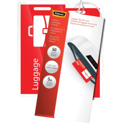 Fellowes Luggage Tag With Loop Pouches, Glossy, 2.50" x 4.25", 5 mil Thick, Clear, Pack Of 50