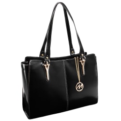 McKleinUSA® M Series GLENNA Leather Shoulder Tote With 9" x 10" Tablet Compartment, 16 3/4"H x 5"W x 12"D, Black