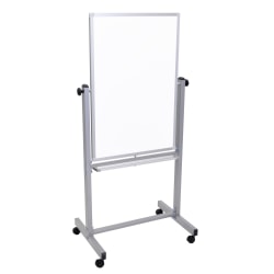 Luxor Double-Sided Magnetic Mobile Dry-Erase Whiteboard, 24" x 36", Aluminum Frame With Gray Finish