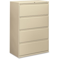 HON® 800 36"W Lateral 4-Drawer File Cabinet With Lock, Metal, Putty