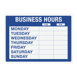 Cosco® Static Cling "Business Hours" Sign Kit, 10" x 14", Blue