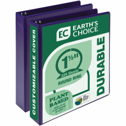 Samsill Earth's Choice Plant-based View Binders - 1 1/2" Binder Capacity - Letter - 8 1/2" x 11" Sheet Size - 3 x Round Ring Fastener(s) - Chipboard, Polypropylene, Plastic - Purple - Recycled
