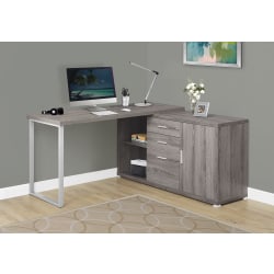 Monarch Specialties 24"W L-Shaped Corner Desk With Cabinet, Dark Taupe