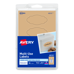 Avery® Permanent Multi-Use Labels, 40151, Oval Scallop, 1-1/8" x 2-1/4", Kraft Brown, Pack Of 24
