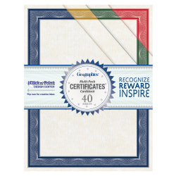Geographics Traditional Awards Certificates - 60 lb Basis Weight - 8.5" x 11" - Inkjet Compatible - White with Multicolor Border - Card Stock - 40 / Pack