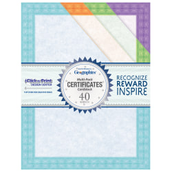 Geographics Fashion Certificates, 8-1/2" x 11", Assorted Colors, Pack Of 40