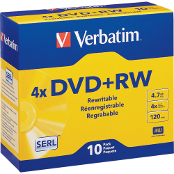 Verbatim® QZ2776 DVD+RW Disc Spindle, Silver, Pack Of 10
