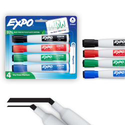 EXPO® Magnetic Dry Erase Markers With Eraser, Chisel Tip, Assorted Ink Colors, Pack Of 4