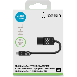 Belkin Mini DisplayPort to HDMI Adapter, 4K - HDMI/Mini DisplayPort A/V Cable for Audio/Video Device, MacBook, MacBook Air, MacBook Pro, Tablet - First End: 1 x Mini DisplayPort Digital Audio/Video - Second End: 1 x HDMI Digital Audio/Video