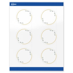 Avery® Print-To-The-Edge Labels With Sure Feed® Technology, S00-DN4-PRWGP10, Round, 3", Glossy White, Preprinted Green Florals with Gold Dots Design, Pack Of 60