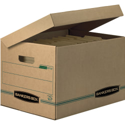 Bankers Box® Systematic™ Standard-Duty Storage Boxes With Attached Lids And Built-In Handles, Letter/Legal Size, 10" x 12" x 15", 100% Recycled, Kraft/Green, Case Of 12