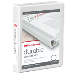 Office Depot® Brand 3-Ring Durable View Binder, 1" Round Rings, White