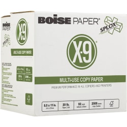 Boise® X-9® SPLOX® Reamless Multi-Use Printer & Copy Paper, White, Letter (8.5" x 11"), 2500 Sheets Per Case, 20 Lb, 92 Brightness, Case Of 5 Reams
