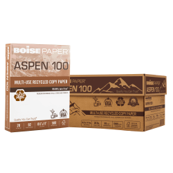 Boise® ASPEN® 100 Multi-Use Printer & Copier Paper, Letter Size (8 1/2" x 11"), 5000 Total Sheets, 92 (U.S.) Brightness, 20 Lb, 100% Recycled, FSC® Certified, White, 500 Sheets Per Ream, Case Of 10 Reams