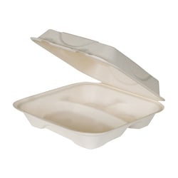 Eco-Products 3-Compartment Hot Food Containers, 3" x 9" x 9", White, Case Of 200