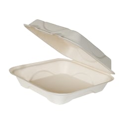 Eco-Products Bagasse Hinged Clamshell Carryout Containers, 3" x 9" x 9", White, Case Of 200