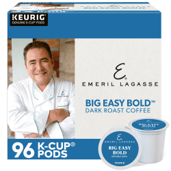 Emeril Big Easy Bold Coffee Keurig Single-Serve K-Cup Pods, Dark Roast, 24 Pods Per Pack, Case Of 4 Packs