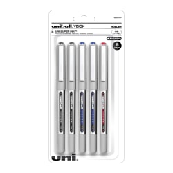 uni-ball® Vision™ Rollerball Pens, Fine Point, 0.7 mm, Gray Barrel, Assorted Ink Colors, Pack Of 5