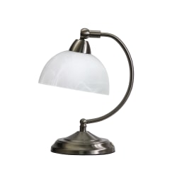 Elegant Designs Mini Modern Bankers Desk Lamp, 11"H, White Marble Shade/Brushed Nickel Base