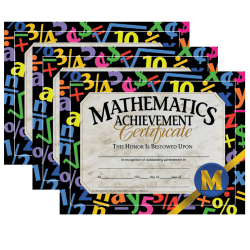 Hayes Certificates, 8-1/2" x 11", Mathematics Achievement, 30 Certificates Per Pack, Set Of 3 Packs, HVA5813