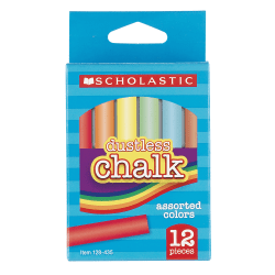 Scholastic® Dustless Chalk, Assorted Colors, Pack Of 12 Sticks