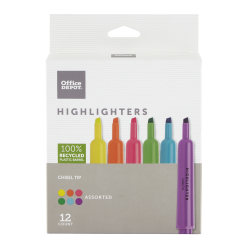 Office Depot® Brand Chisel-Tip Highlighters, 100% Recycled Plastic Barrel, Assorted Fluorescent Colors, Pack Of 12