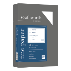 Southworth® 100% Cotton Business Paper, 8 1/2" x 11", 24 Lb, 100% Recycled, White, Box Of 500
