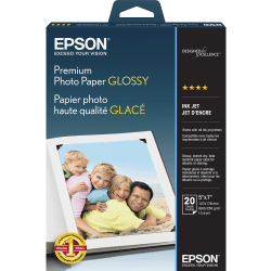Epson® Premium Glossy Photo Paper, 5" x 7", 68 Lb, Pack Of 20 Sheets
