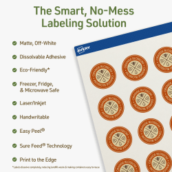 Avery® Print-to-the-Edge Dissolvable Labels With Sure Feed® Technology, 94505-DWMP5, Round, 1-1/4", Matte Off-White, Pack Of 150