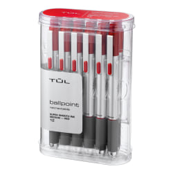 TUL® BP Series Retractable Ballpoint Pens, Medium Point, 1.0 mm, Silver Barrel, Red Ink, Pack Of 12 Pens