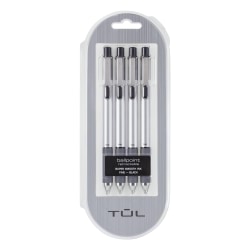 TUL® BP Series Retractable Ballpoint Pens, Fine Point, 0.8 mm, Silver Barrel, Black Ink, Pack Of 4 Pens