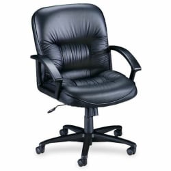Lorell® Tufted Ergonomic Bonded Leather Mid-Back Chair, Black