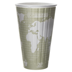 Eco-Products World Art Insulated Hot Cups, 16 Oz, Light Green/White, Pack Of 600