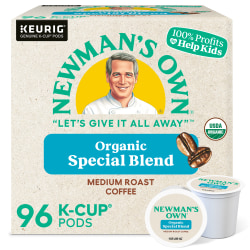 Newman's Own® Organics Single-Serve Coffee K-Cup®,  Special Blend, Carton Of 96, 4 x 24 Per Box