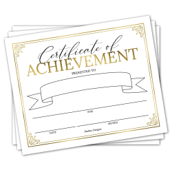 Hadley Designs Certificates For Students, 8" x 10", Elegant Gold Award, Set Of 25