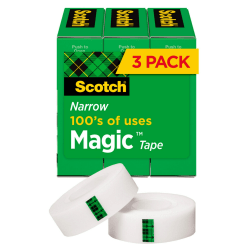 Scotch® Magic™ Tape, Invisible, 3 Tape Rolls, 1/2 in x 1296 in, Home Office Supplies and School Supplies for College and Classrooms