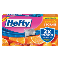 Hefty® Slider Storage Bags, 1 Qt, Clear, Box Of 40