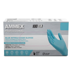 Ammex Professional Powder-Free Exam-Grade Nitrile Gloves, X-Large, Blue, Box Of 100 Gloves