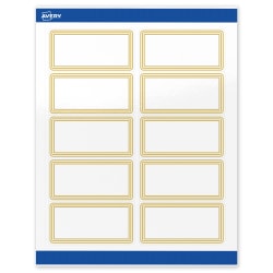 Avery® Printable Labels With Sure Feed® Technology, S00-DHR-PRWGP10, Rectangle, 2" x 4", Glossy White, Preprinted Multi-Lined Gold Border Design, Pack Of 100