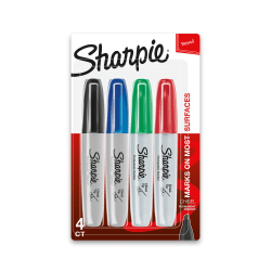 Sharpie® Permanent Markers, Chisel Tip, Assorted Ink Colors, Pack Of 4 Markers