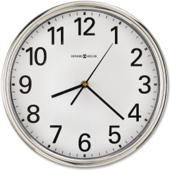 Howard Miller Hamilton Wall Clock - Analog - Quartz - White Main Dial - Silver/Plastic Case - Polished Silver Finish