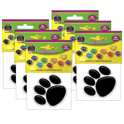 Teacher Created Resources Mini Accents, Colorful Paw Prints, 36 Accents Per Pack, Set Of 6 Packs