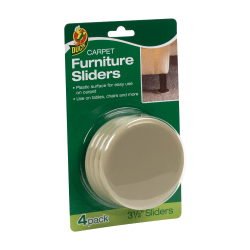 Duck® Plastic Carpet Furniture Sliders, 3 1/2", Brown, Set Of 4