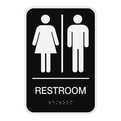 Cosco® ADA Men's/Women's/Unisex Restroom Sign, 6" x 9", Black