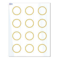 Avery® Print-To-The-Edge Labels With Sure Feed® Technology, S00-D1J-PRWGP10, Round, 2", Glossy White, Preprinted Gold Beads Design, Pack Of 120