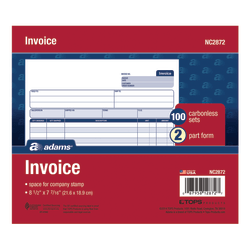 Adams Carbonless Invoice Unit Sets, 2-Part, 8 1/2" x 7 7/16", Multicolor, Carton Of 100 Sets