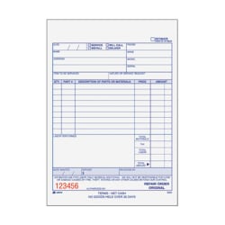 Adams® Repair Order Book, 3-Part, 8 7/16" x 5 9/16", White, 50 Sets Per Book