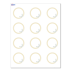 Avery® Print-To-The-Edge Cards With Sure Feed® Technology, S00-D2P-PRMWC10, Round, 2", Matte White, Preprinted Double Gold Border with Florals Design, Pack Of 120