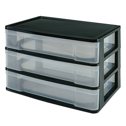 Advantus Plastic 3-Drawer Storage Case, 10 3/8" x 13 7/16" x 9 11/16", Clear/Black